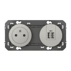  2P+T CHARGEUR USB 2POSTES ALU 