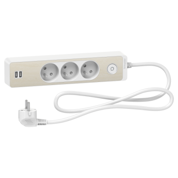  Multipr 3P blc/bois 2USB 1,5m 